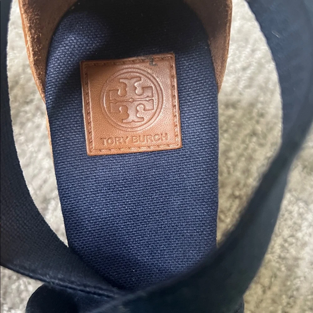Tory Burch Natanya Wedge Espadrille Sandals Navy Blue